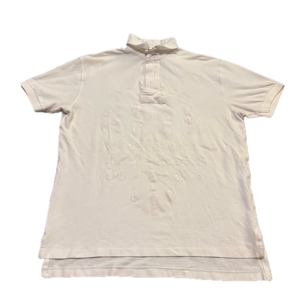 Polo Ralph Lauren Mens Off White Tonal Embossed Anchor Rugby Shirt Size M